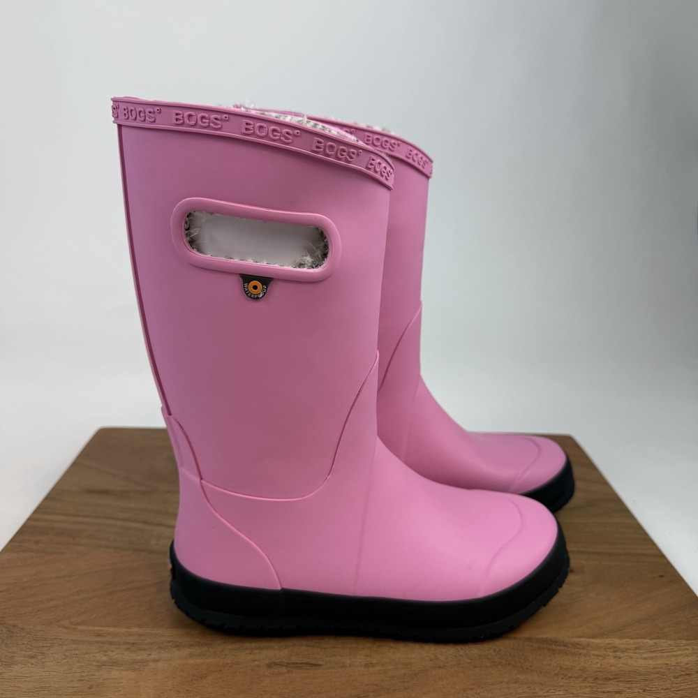 New NIB‎ Big Kids Childrens Bogs Rainboot Plush Pink Waterproof Boots Size 3 Y